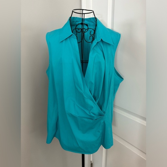 Talbots Full Frontal Crossover Sleeveless Blouse in Teal Size 20WP - Picture 2 of 6
